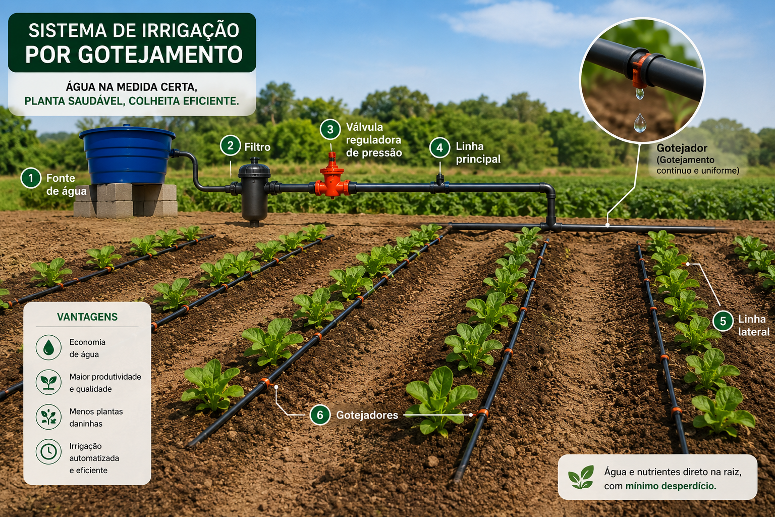 Exemplo de sistema de irrigação sustentável